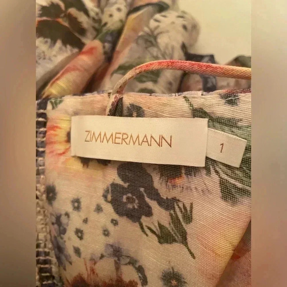 Zimmermann Tama Corset Linen Silk Midi Dress 1 US6 Floral Pansy Waist Tie Belted - Picture 4 of 16